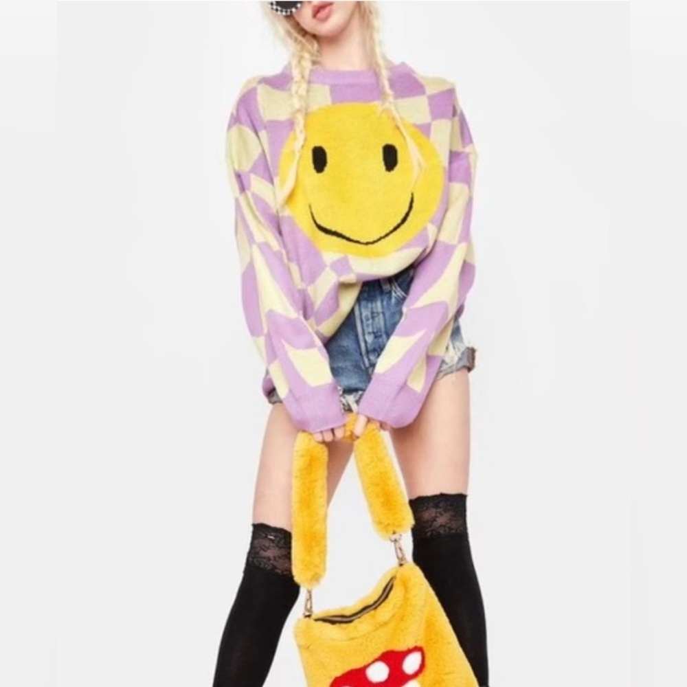 NWT Bailey Rose Checkered Smiley Face Sweater - Picture 3 of 10